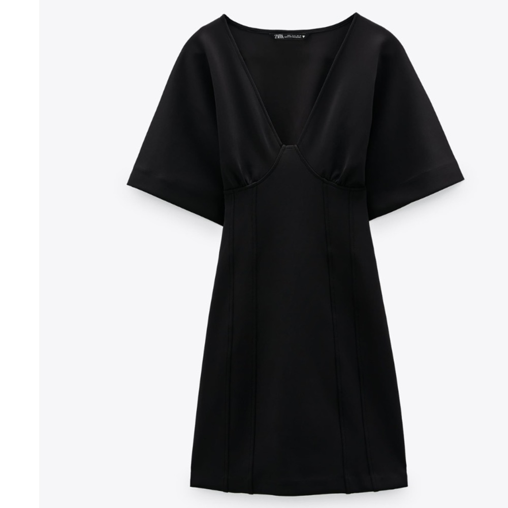 Zara Black Neoprene Effect V neck Mini  Dress - Picture 4 of 8